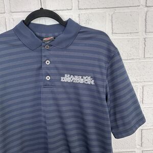 Harley Davidson Battlefield Gettysburg Polo Shirt Mens Medium Striped Black Gray